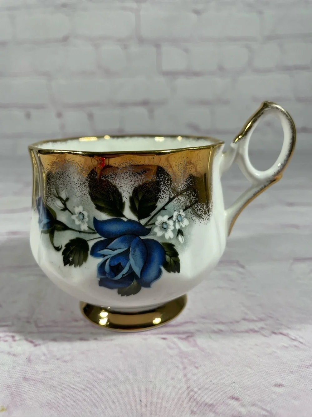 Vintage Taylor & Kent Elizabethan Blue Floral Gold Gilt Teacup and Saucer Set